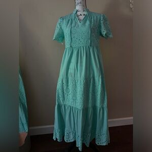 H by Halston Aqua Eyelet Maxi Dress